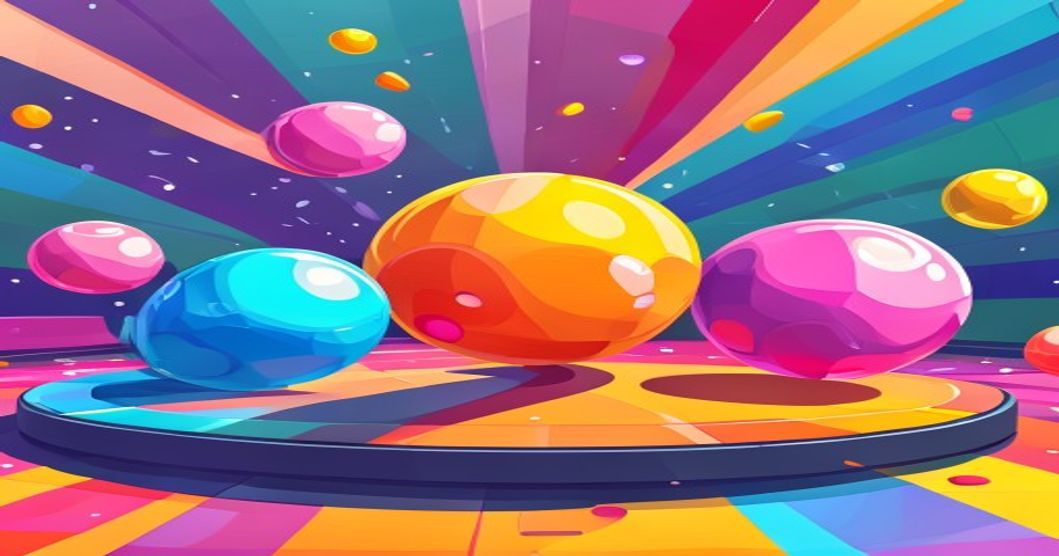 Cartoon balls bumping each other on a platform arena